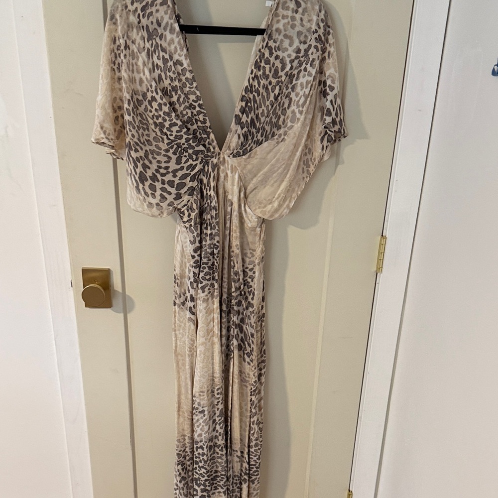 Olivaceous Cream and Brown Leopard Maxi Dress
